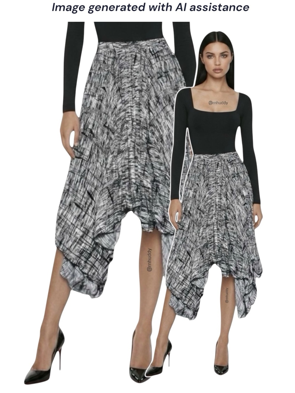 Lapis XL black white asymmetrical pull on skirt